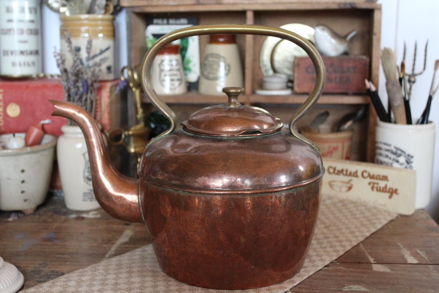 Antique Copper Kettle, Copper Kettle, Antique Copper Teapot, Antique Copper Tea Kettle, Copper stove Kettle, Antique kitchenware, Tea Kettle