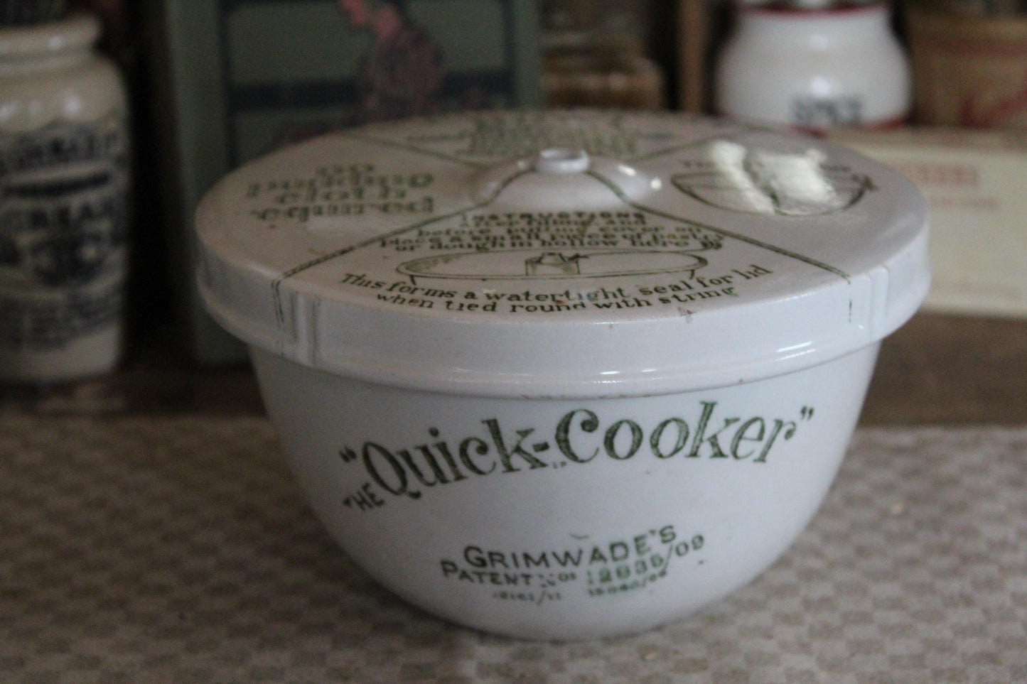 Antique Quick Cooker Pudding Bowl Antique Advertising, Antique Cookware Antique Bakeware Grimwades, Farmhouse Decor, British Advertising pot