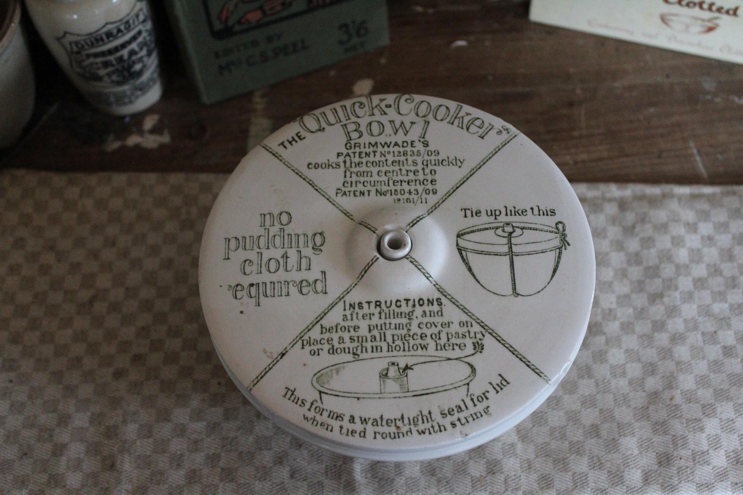 Antique Quick Cooker Pudding Bowl Antique Advertising, Antique Cookware Antique Bakeware Grimwades, Farmhouse Decor, British Advertising pot