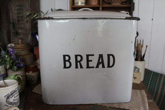 Rare XL Size Vintage Bread Box, Vintage Enamel Bread Bin, Enamel Bread Box, Bread Box, white enamel Bread Box, Farmhouse Decor  storage