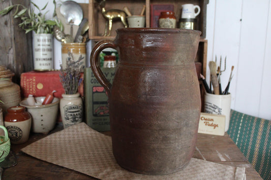 Vintage French Stoneware Jug, Vintage Confit Pot, Stoneware Pot, Stone Confit, Vintage Earth ware Pot, Farmhouse Decor, Rustic Jug, Pitcher