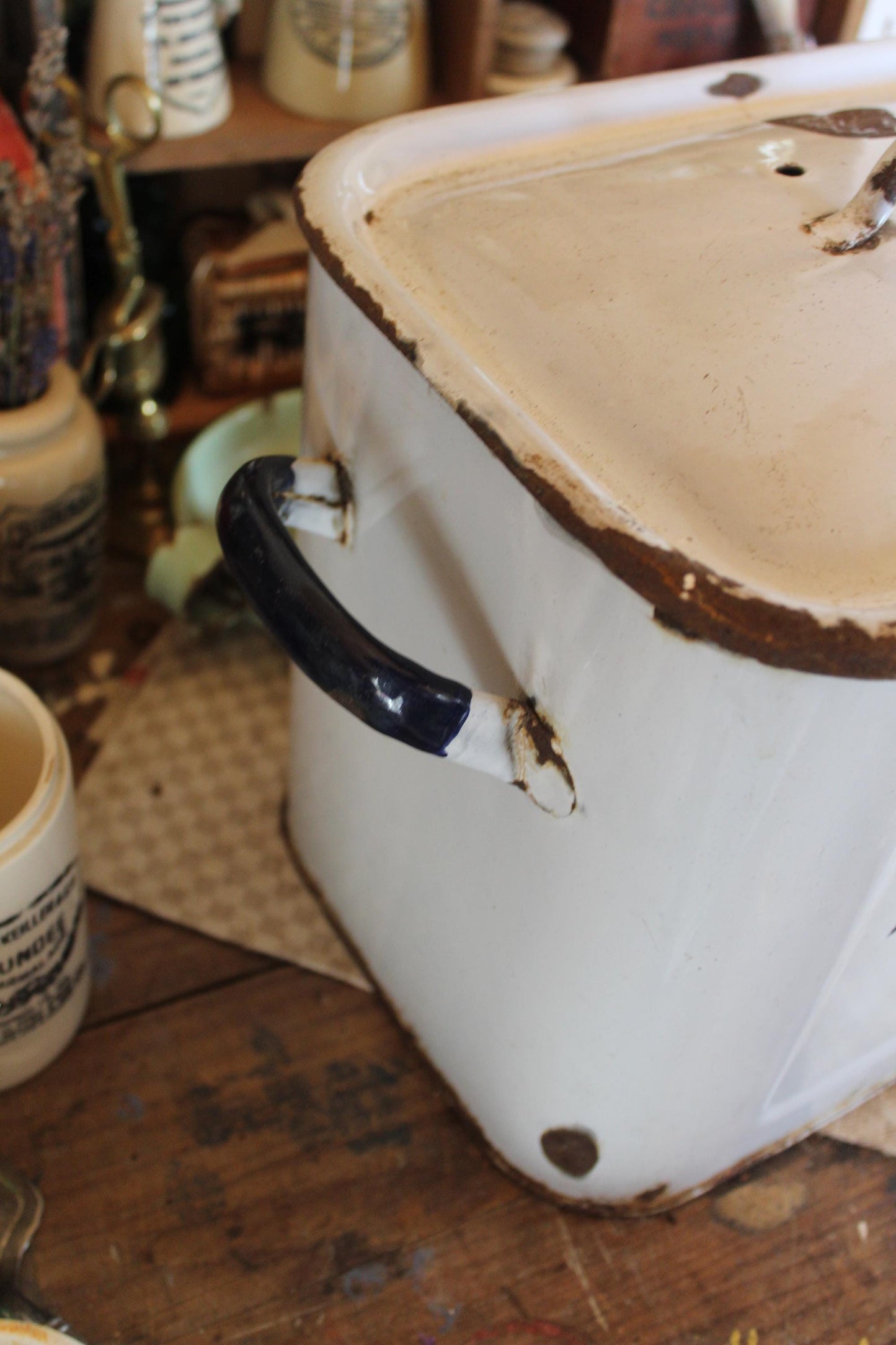 Unusual Small Size Vintage Enamel Bread Bin, White Enamel Bread Box, White Bread Bin, English Bread Box, English Enamel Bread Box, Kitchen