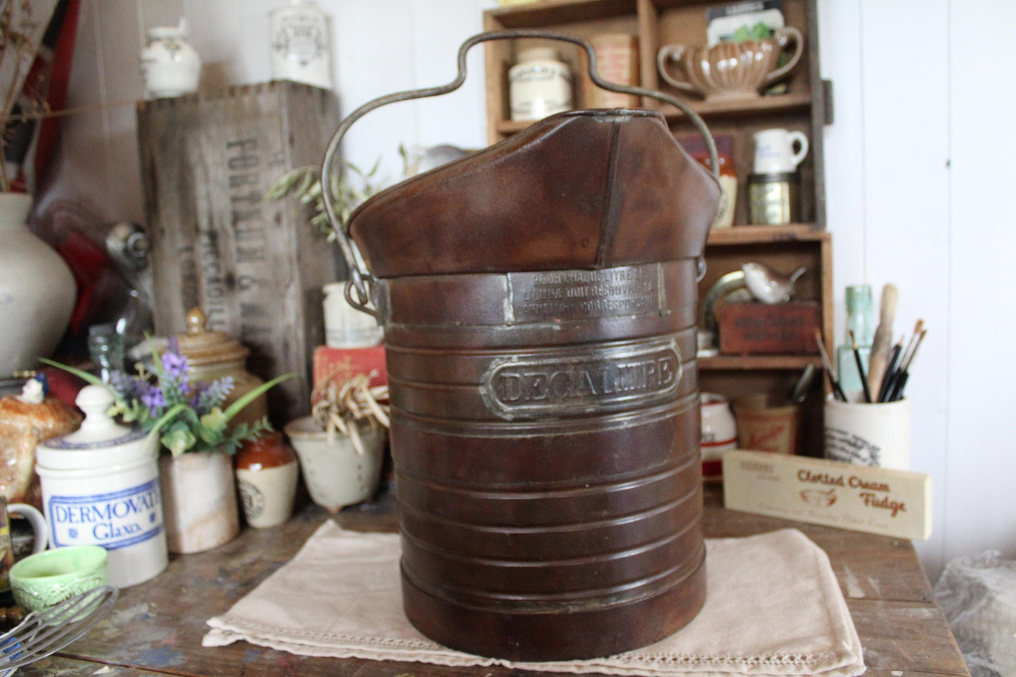 Vintage French Decalitre Bucket, French Wine Jug, Vintage French Bucket, Vintage Coal Bucket, Coal Scuttle, Kindling Bucket Log Basket