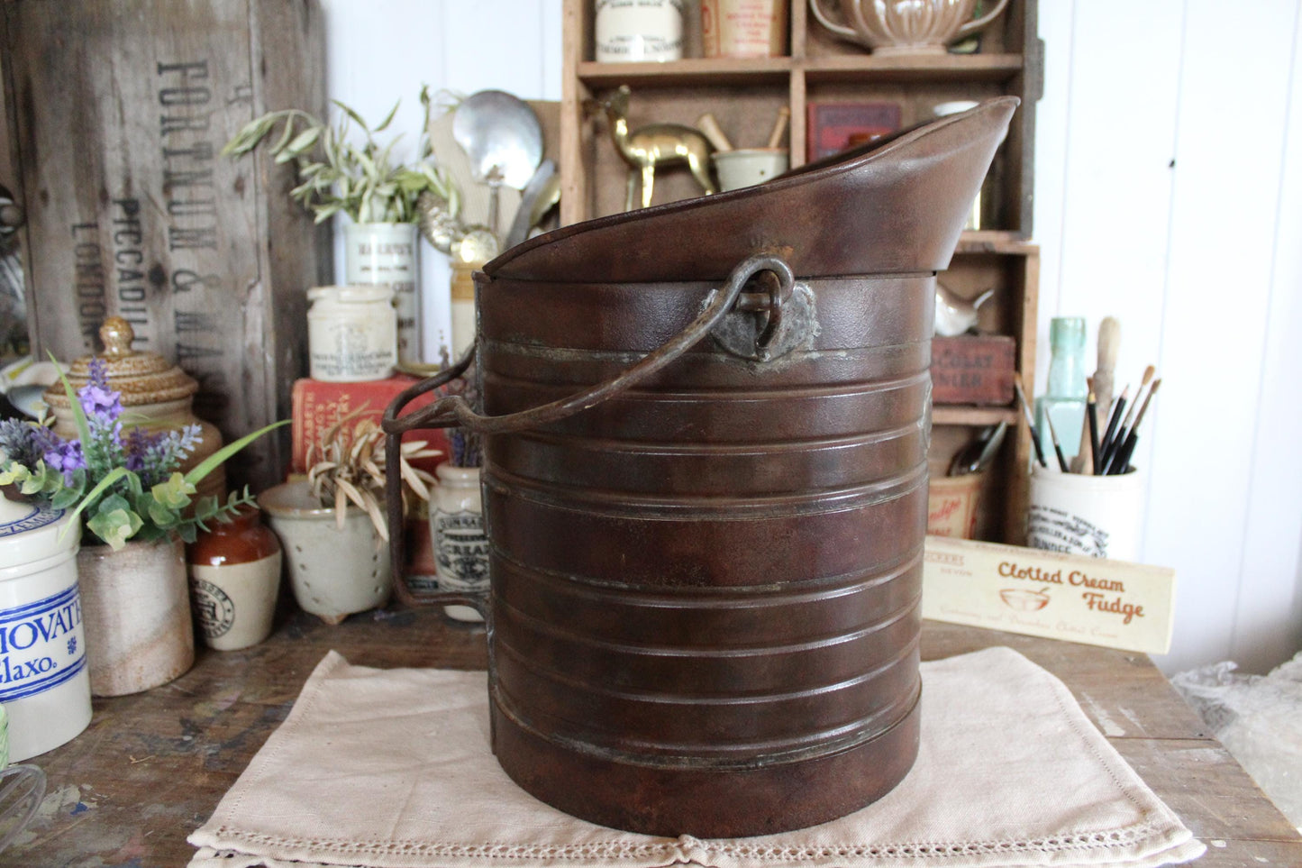 Vintage French Decalitre Bucket, French Wine Jug, Vintage French Bucket, Vintage Coal Bucket, Coal Scuttle, Kindling Bucket Log Basket