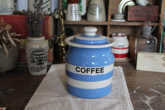 Vintage Cornishware Kitchen Canister Pot, Green and White Cornishware, Vintage Cornishware, Vintage Kitchen Canister, T G Green Coffee Pot