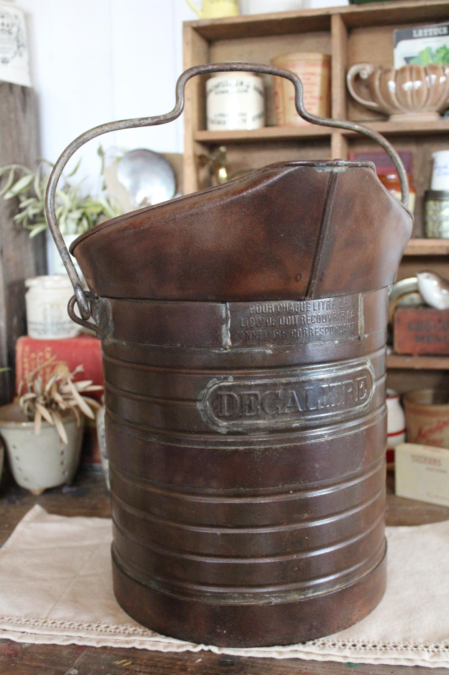 Vintage French Decalitre Bucket, French Wine Jug, Vintage French Bucket, Vintage Coal Bucket, Coal Scuttle, Kindling Bucket Log Basket