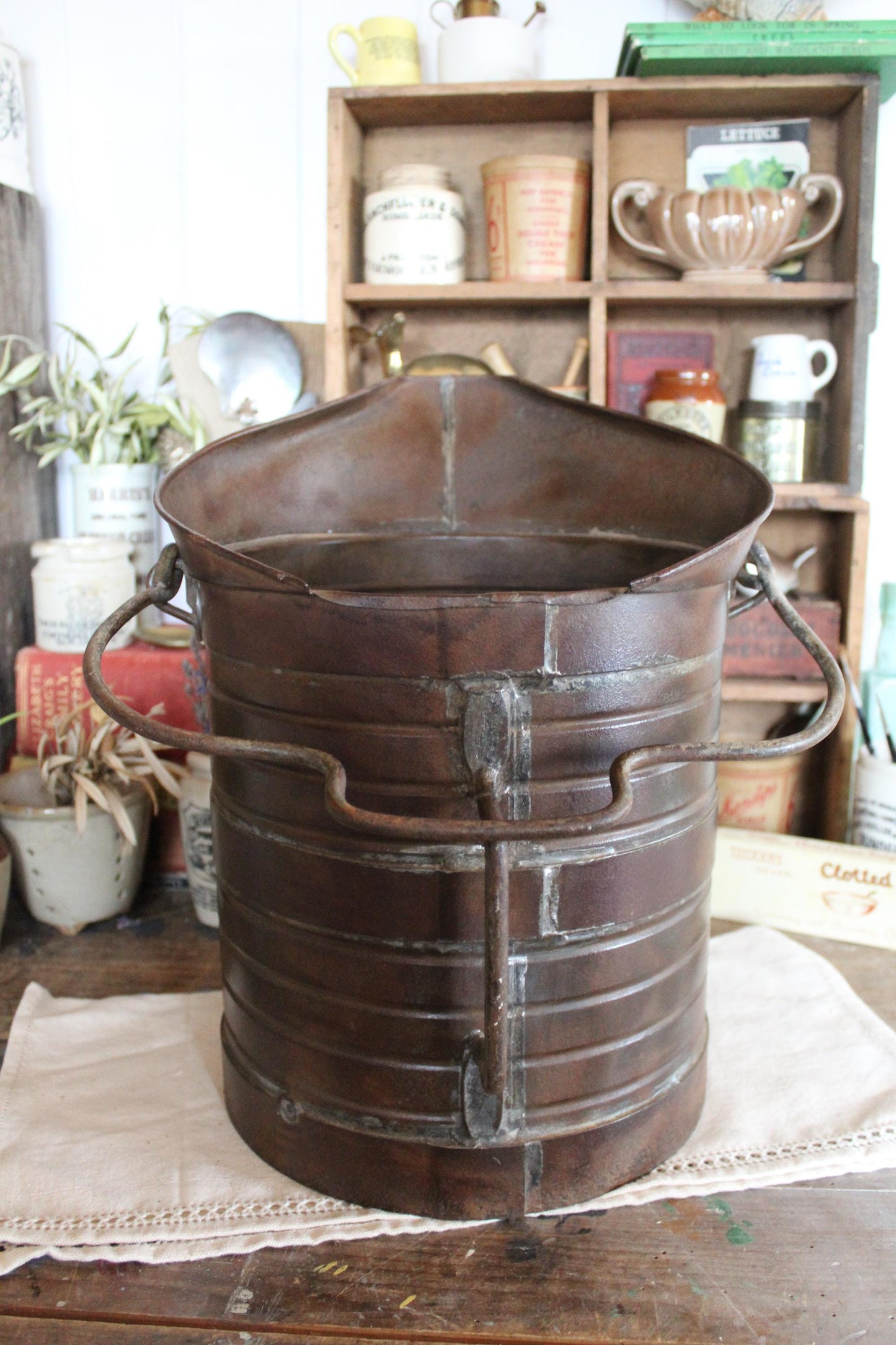 Vintage French Decalitre Bucket, French Wine Jug, Vintage French Bucket, Vintage Coal Bucket, Coal Scuttle, Kindling Bucket Log Basket