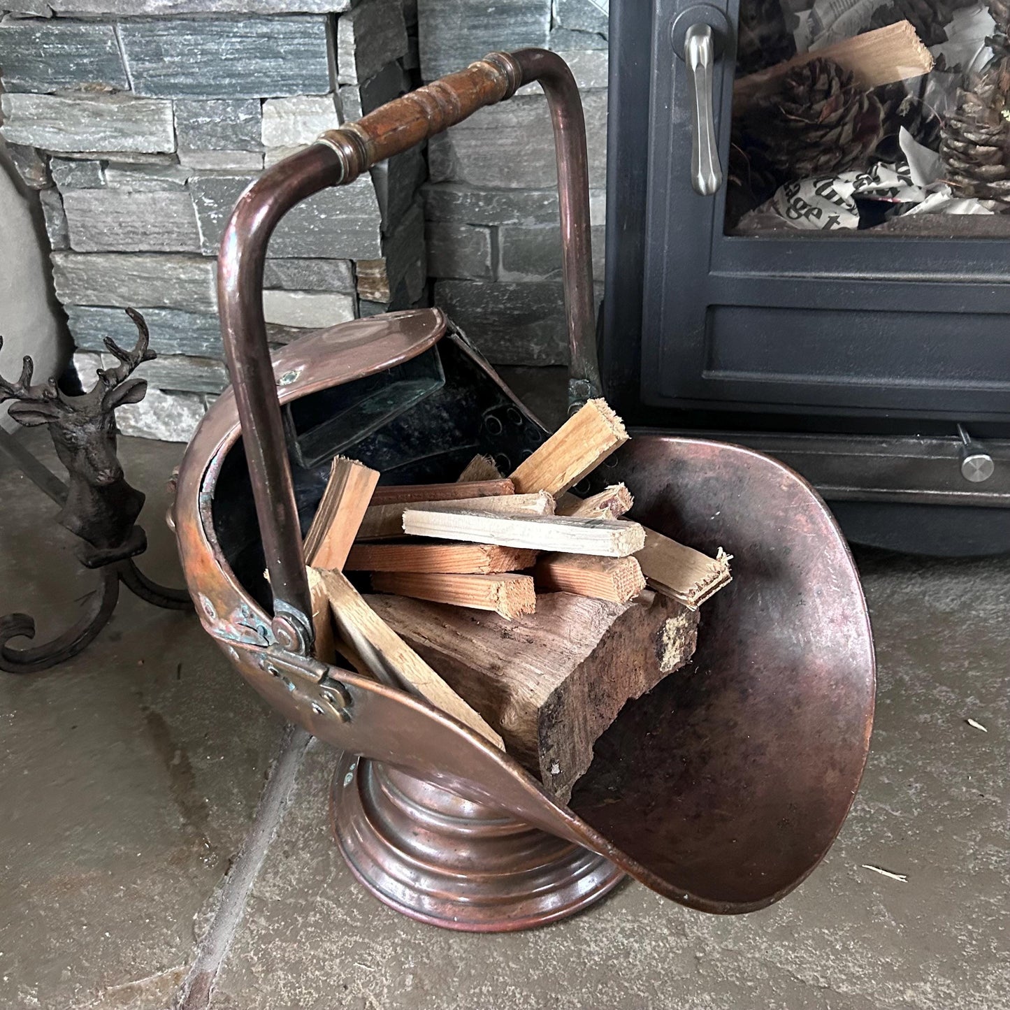 Large Size Antique Copper Bucket, Copper Coal Bucket, Cooper Kindling Bucket, Vintage Hand Beaten Copper Bucket, Coal Scuttle, Copper Bucket