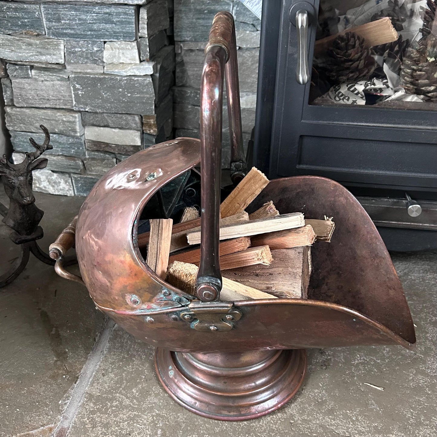 Large Size Antique Copper Bucket, Copper Coal Bucket, Cooper Kindling Bucket, Vintage Hand Beaten Copper Bucket, Coal Scuttle, Copper Bucket