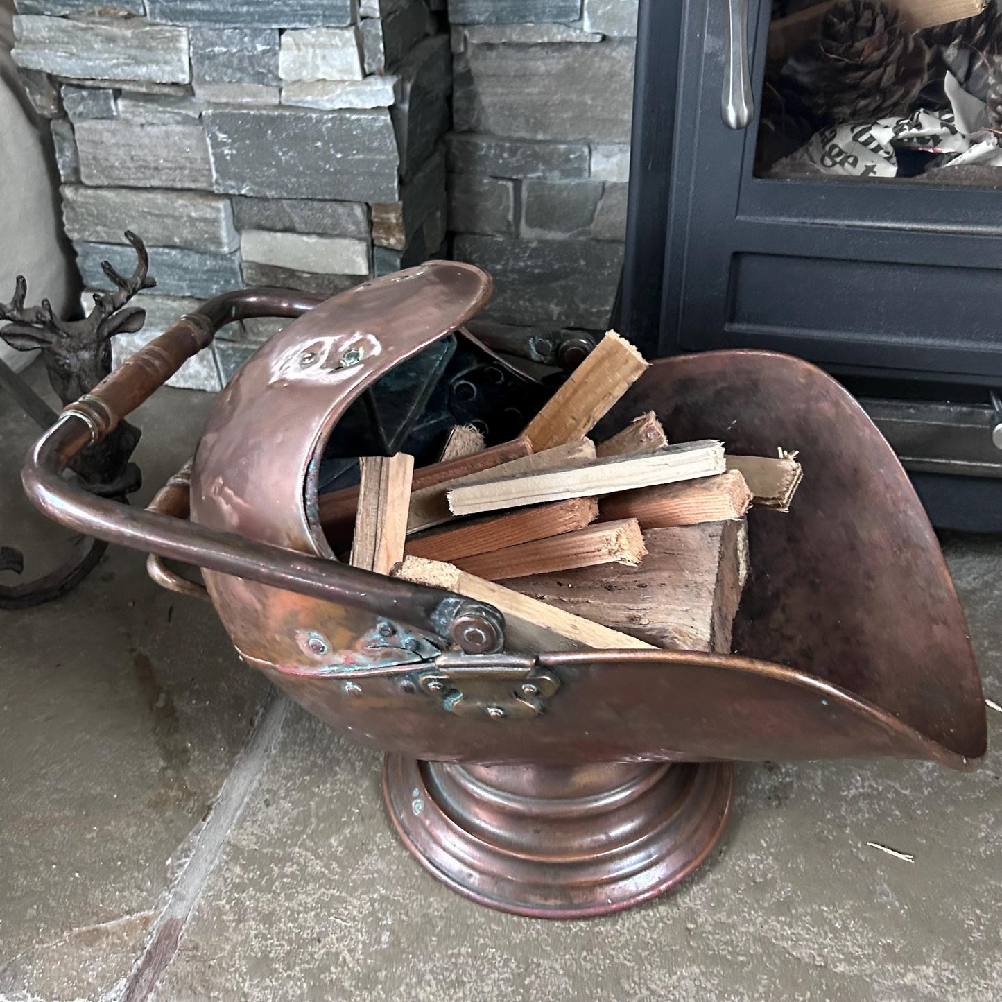 Large Size Antique Copper Bucket, Copper Coal Bucket, Cooper Kindling Bucket, Vintage Hand Beaten Copper Bucket, Coal Scuttle, Copper Bucket