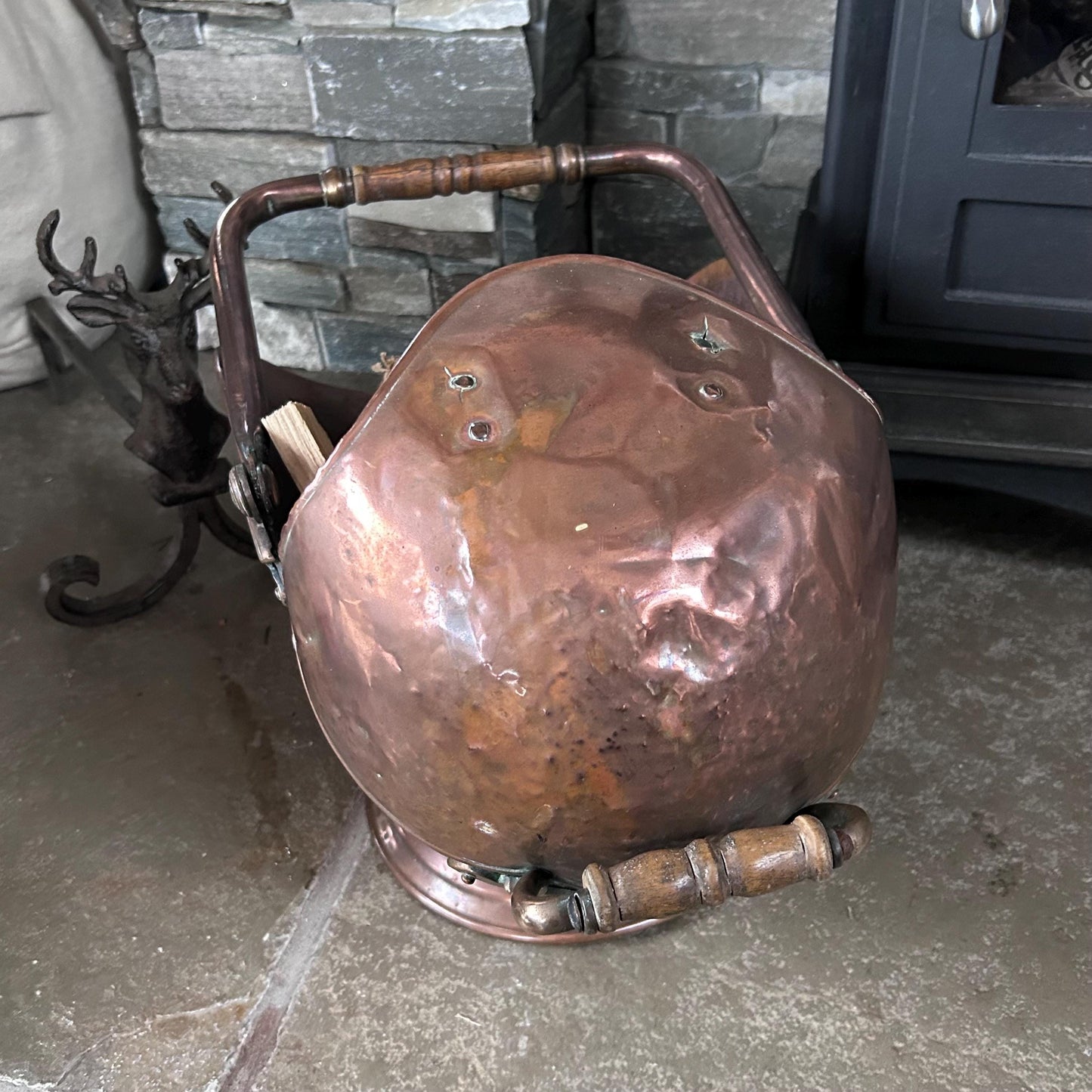 Large Size Antique Copper Bucket, Copper Coal Bucket, Cooper Kindling Bucket, Vintage Hand Beaten Copper Bucket, Coal Scuttle, Copper Bucket